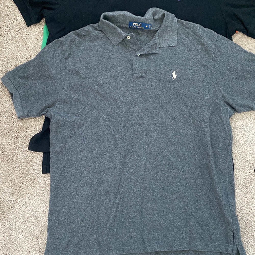 Polo By Ralph Lauren Pima Stretch Fit Grey Button Up Polo T-Shirt- Mens XL